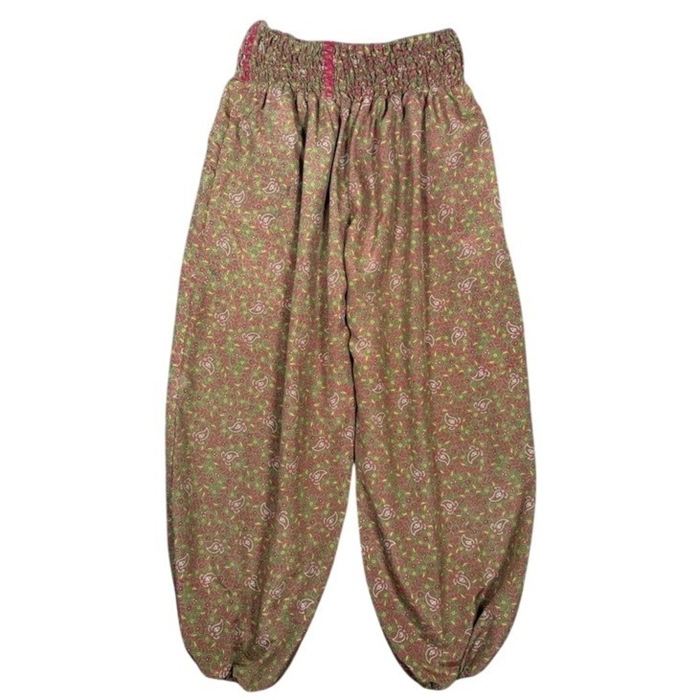 Earthbound Trading Co Womens Small Paisley Harem Pants Smocked Waist Boho Pink